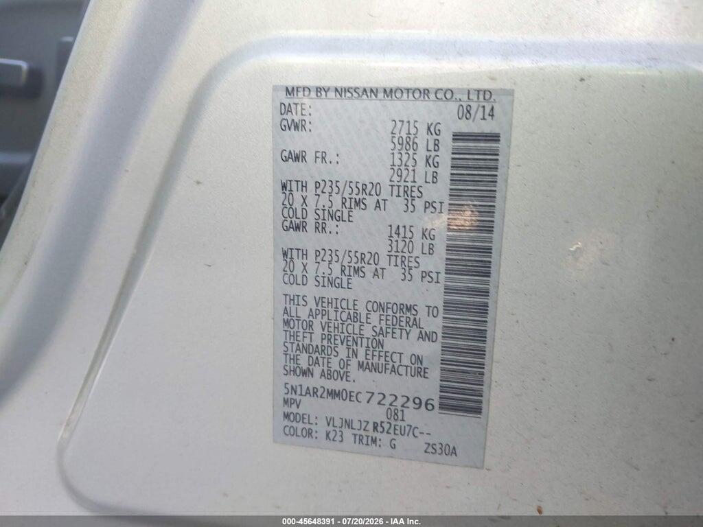 5N1AR2MM0EC722296 2014 NISSAN PATHFINDER photo no. 9