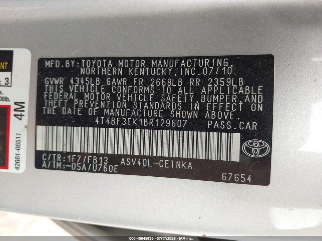 4T4BF3EK1BR129607 2011 TOYOTA CAMRY photo no. 9