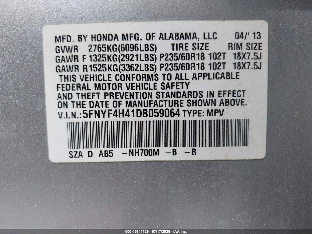 5FNYF4H41DB059064 2013 HONDA PILOT photo no. 9