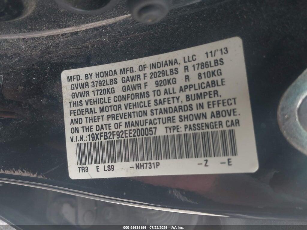 19XFB2F92EE200057 2014 HONDA CIVIC photo no. 9