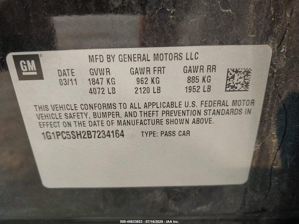 1G1PC5SH2B7234164 2011 CHEVROLET CRUZE photo no. 9