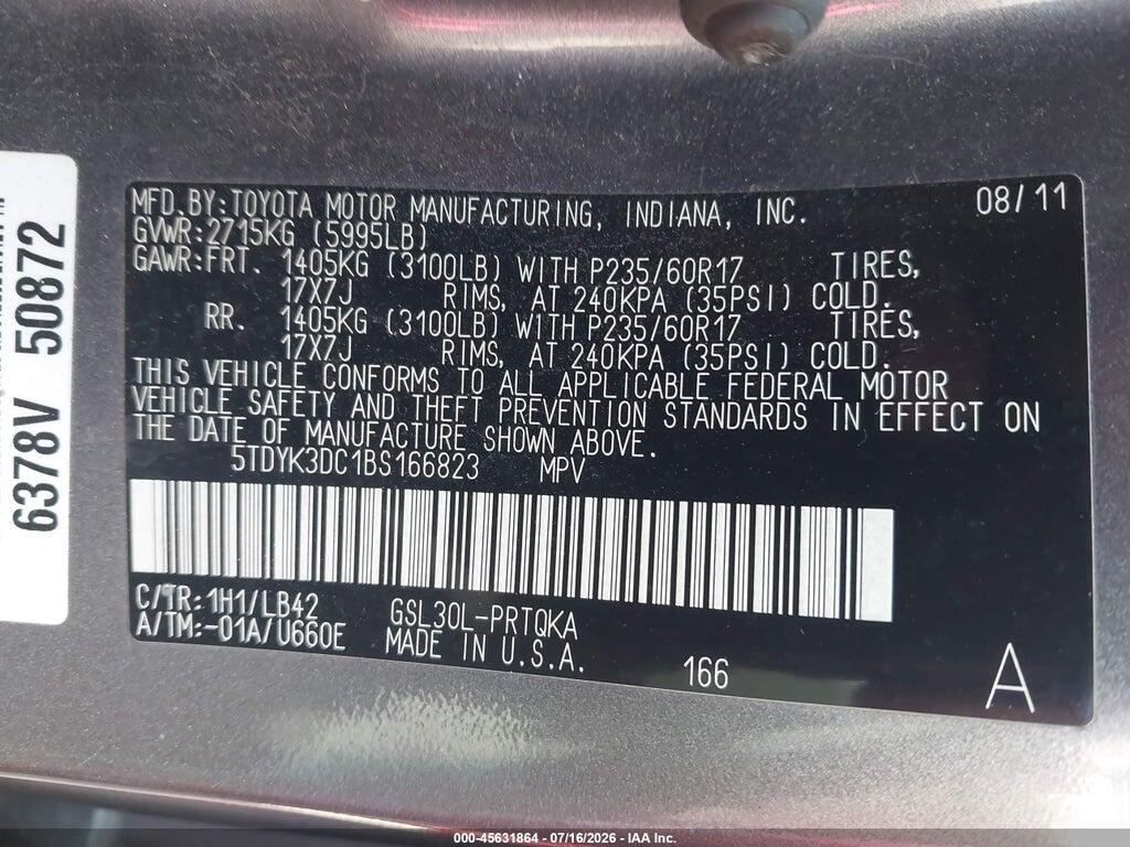 5TDYK3DC1BS166823 2011 TOYOTA SIENNA photo no. 9