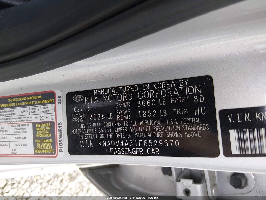 KNADM4A31F6529370 2015 KIA RIO photo no. 9
