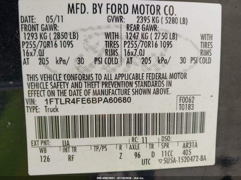 1FTLR4FE6BPA60680 2011 FORD RANGER photo no. 9