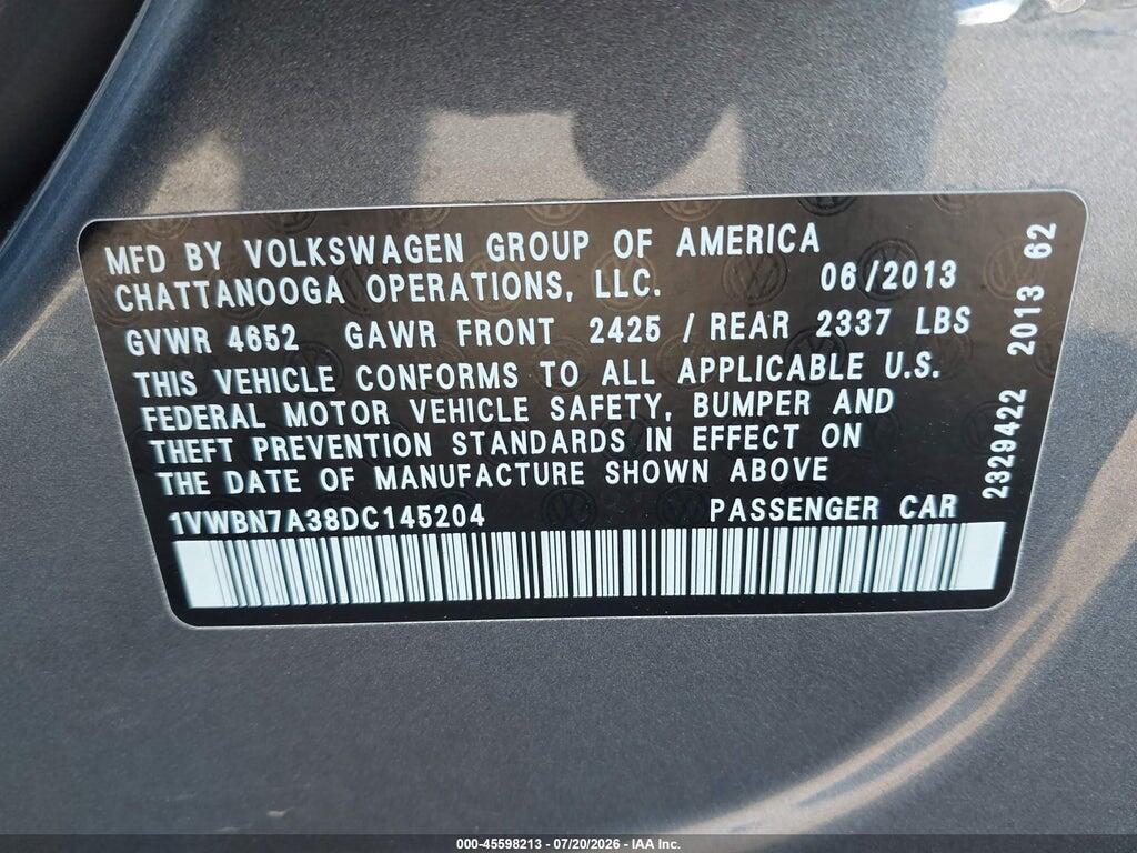 1VWBN7A38DC145204 2013 VOLKSWAGEN PASSAT photo no. 9