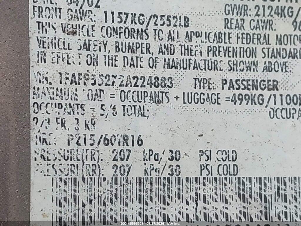 1FAFP55272A224883 2002 FORD TAURUS photo no. 9