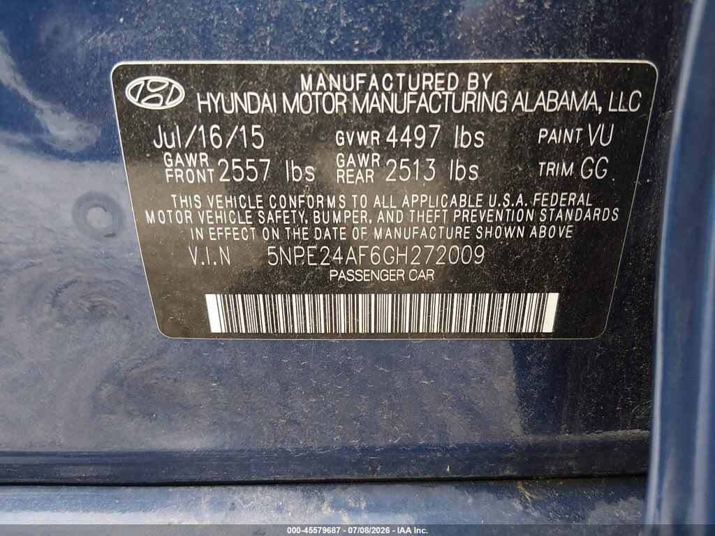 5NPE24AF6GH272009 2016 HYUNDAI SONATA photo no. 9