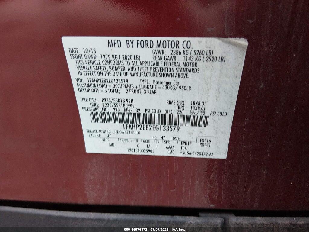 1FAHP2E82EG133579 2014 FORD TAURUS photo no. 9