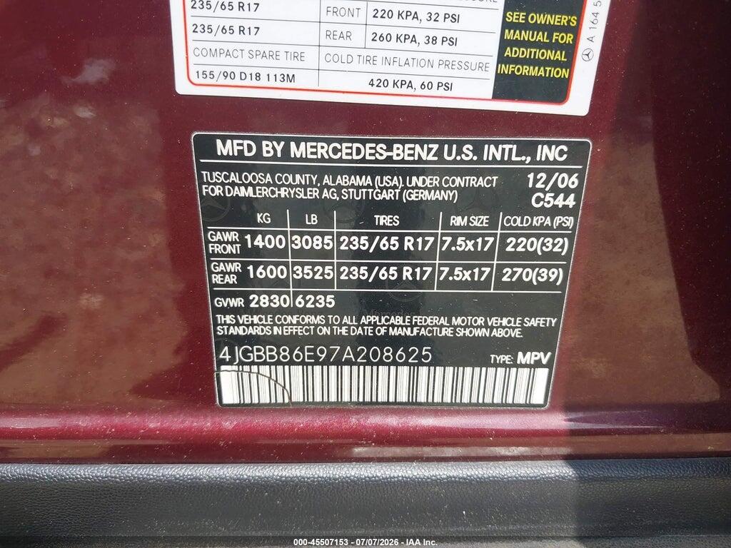 4JGBB86E97A208625 2007 MERCEDES-BENZ ML 350 photo no. 9