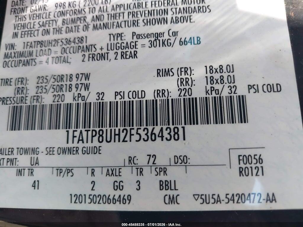 1FATP8UH2F5364381 2015 FORD MUSTANG photo no. 9