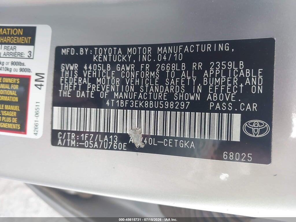 4T1BF3EK8BU598297 2011 TOYOTA CAMRY photo no. 9