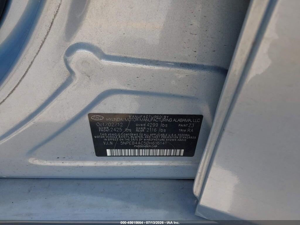 5NPEB4AC5DH616141 2013 HYUNDAI SONATA photo no. 9