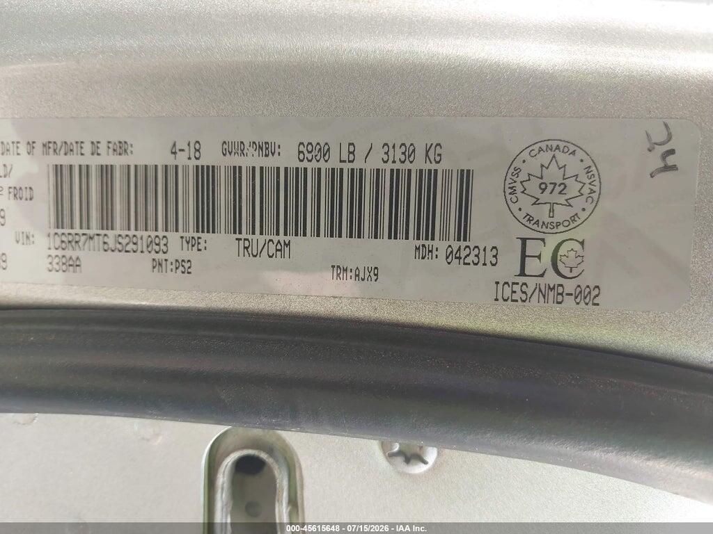 1C6RR7MT6JS291093 2018 RAM 1500 photo no. 9