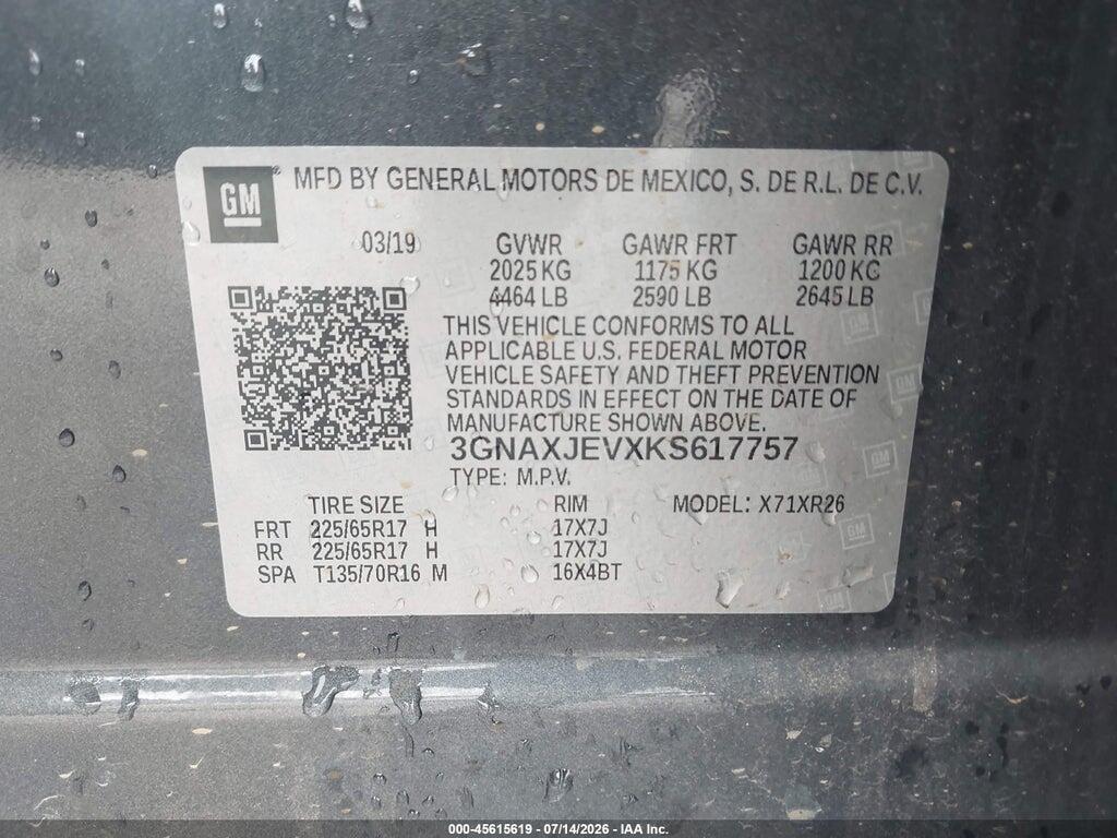 3GNAXJEVXKS617757 2019 CHEVROLET EQUINOX photo no. 9