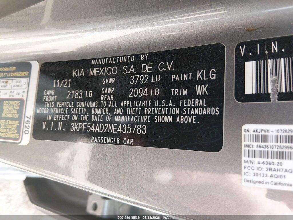 3KPF54AD2NE435783 2022 KIA FORTE photo no. 9