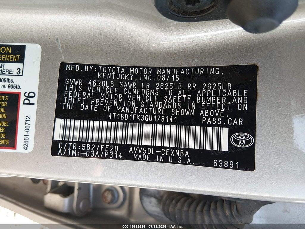 4T1BD1FK3GU178141 2016 TOYOTA CAMRY HYBRID photo no. 9