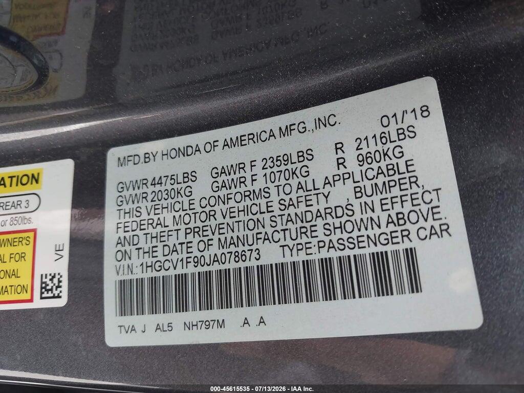1HGCV1F90JA078673 2018 HONDA ACCORD photo no. 9