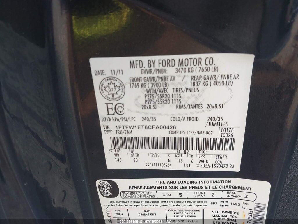 1FTFW1ET6CFA00426 2012 FORD F-150 photo no. 9