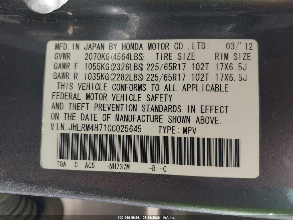 JHLRM4H71CC025645 2012 HONDA CR-V photo no. 9