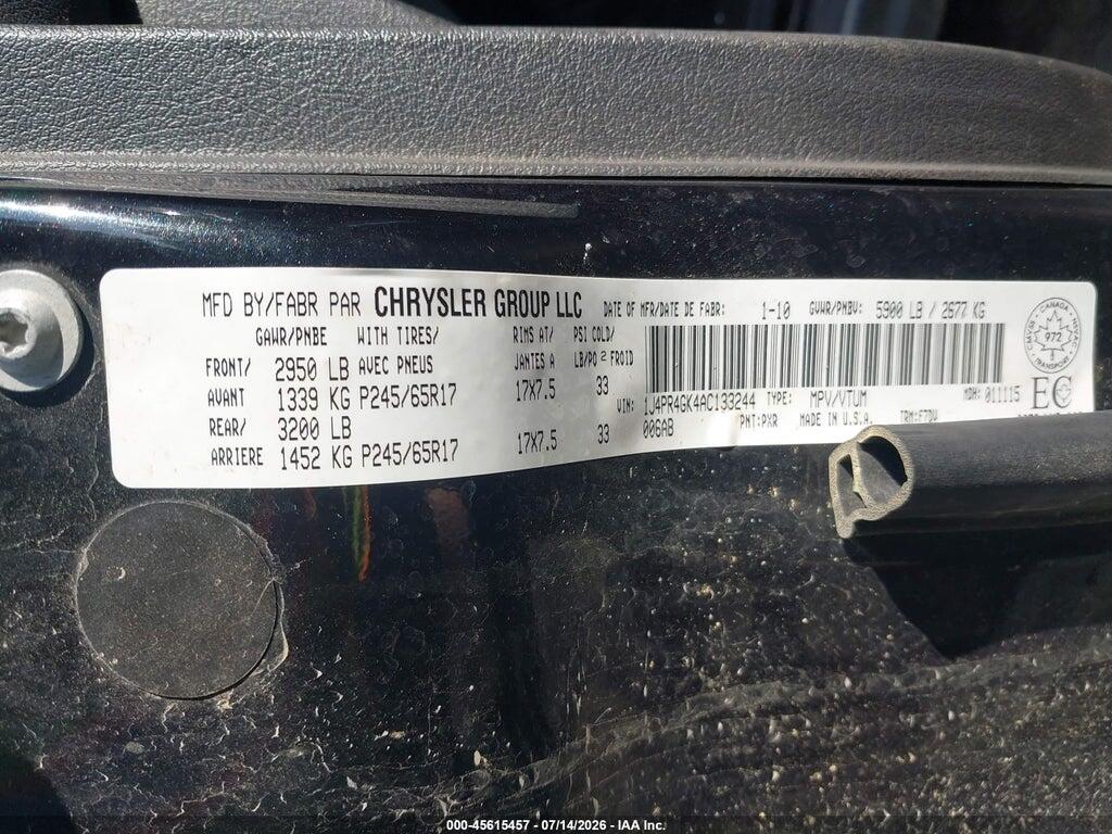 1J4PR4GK4AC133244 2010 JEEP GRAND CHEROKEE photo no. 9