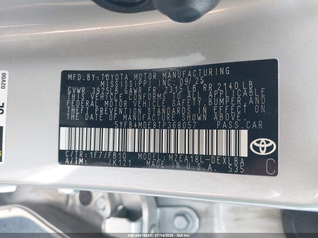 5YFB4MDE8TP368057 2026 TOYOTA COROLLA photo no. 9