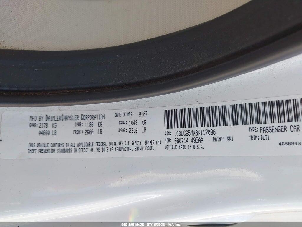 1C3LC65MX8N117090 2008 CHRYSLER SEBRING photo no. 9