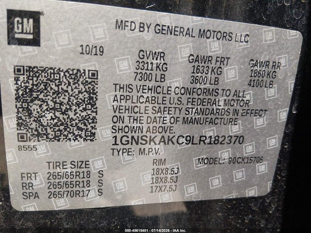 1GNSKAKC9LR182370 2020 CHEVROLET TAHOE photo no. 9