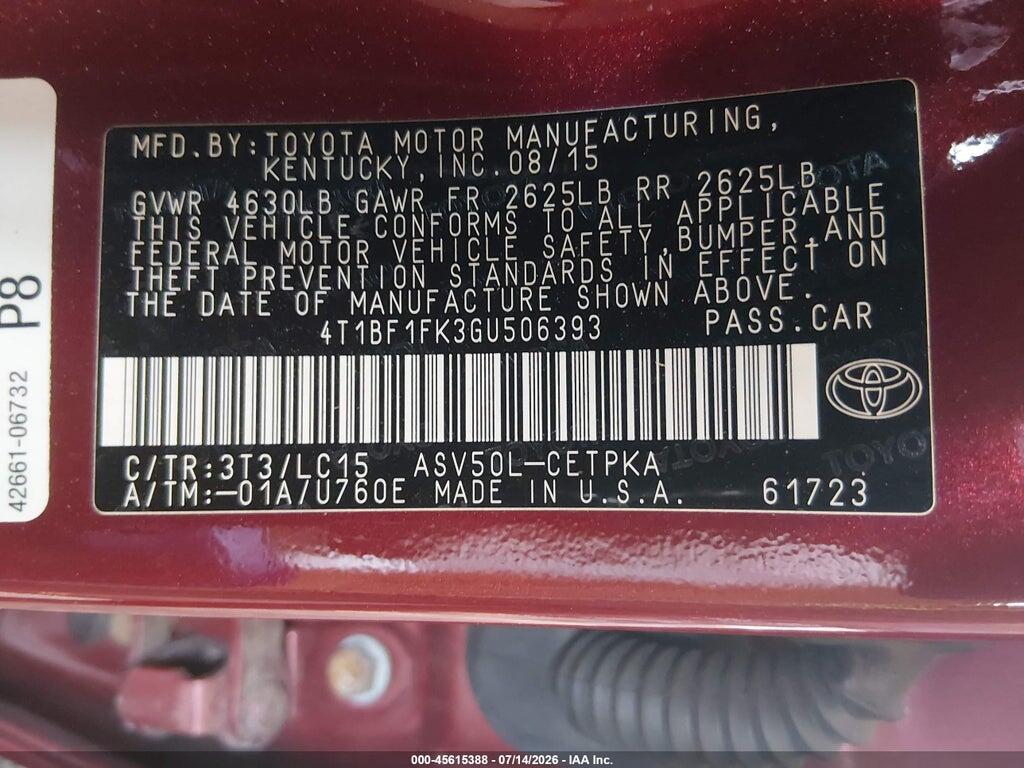 4T1BF1FK3GU506393 2016 TOYOTA CAMRY photo no. 9