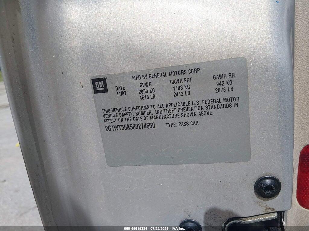2G1WT58K589274650 2008 CHEVROLET IMPALA photo no. 9