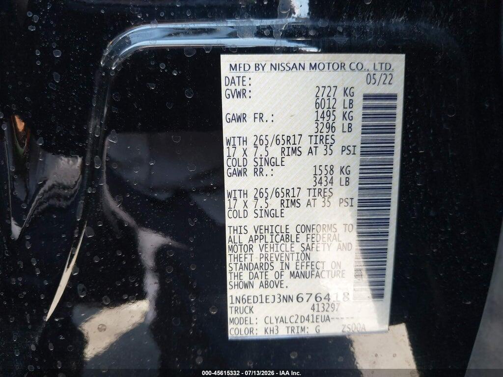 1N6ED1EJ3NN676418 2022 NISSAN FRONTIER photo no. 9