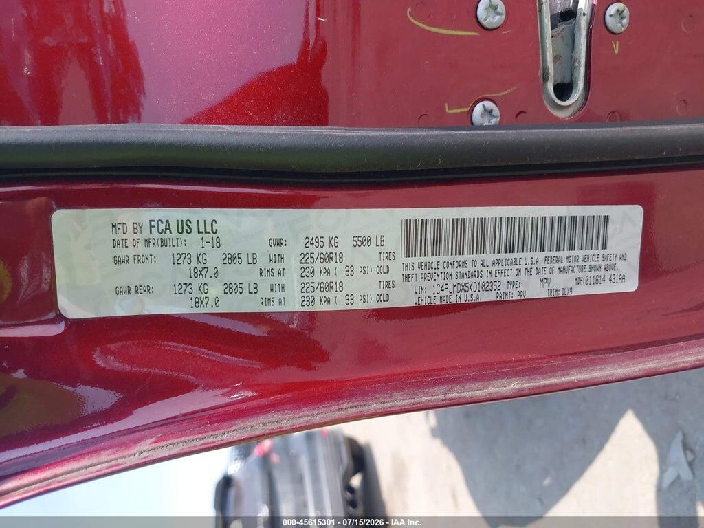 1C4PJMDX5KD102352 2019 JEEP CHEROKEE photo no. 9