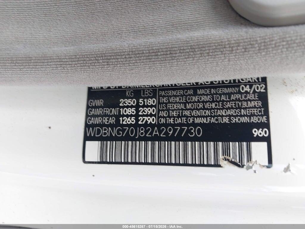 WDBNG70J82A297730 2002 MERCEDES-BENZ S 430 photo no. 9