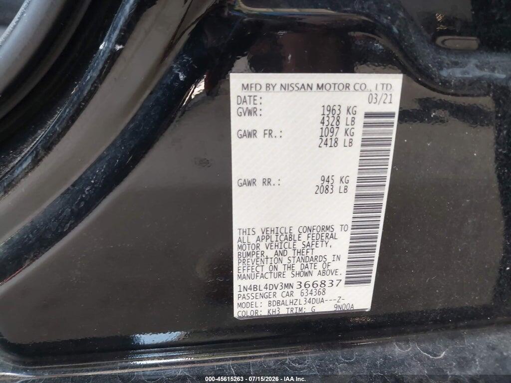 1N4BL4DV3MN366837 2021 NISSAN ALTIMA photo no. 9
