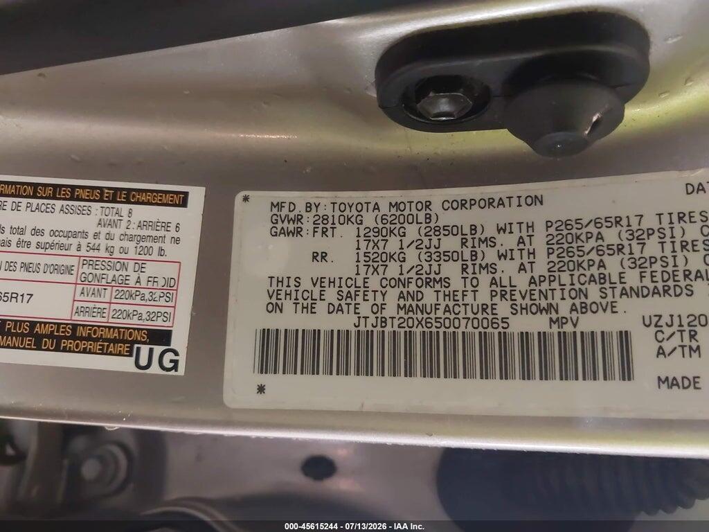 JTJBT20X650070065 2005 LEXUS GX 470 photo no. 9