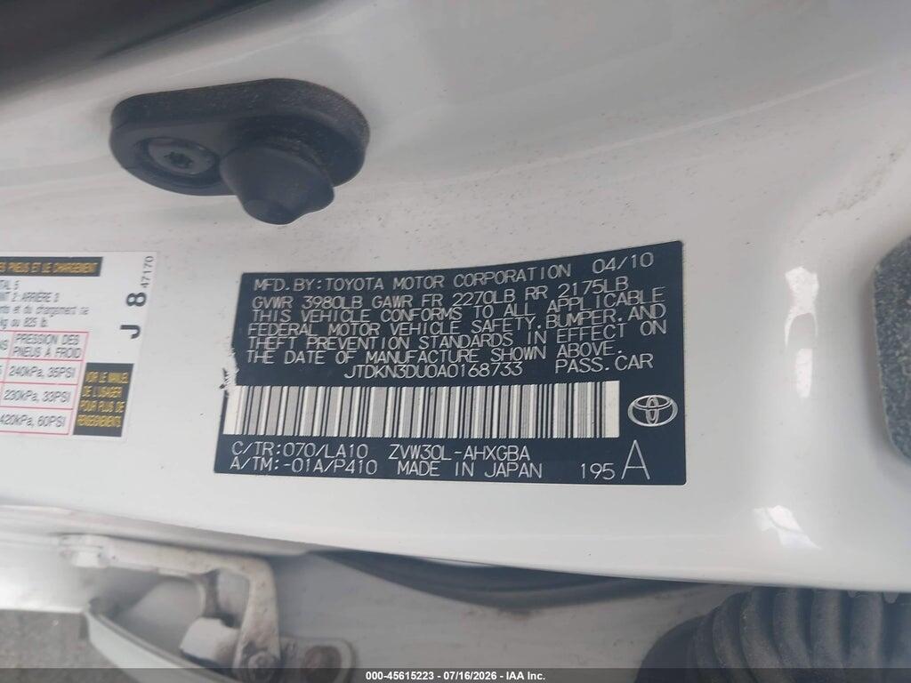 JTDKN3DU0A0168733 2010 TOYOTA PRIUS photo no. 9