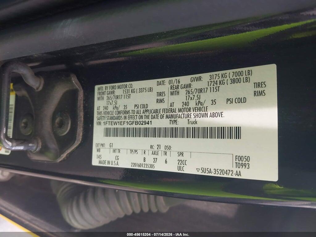 1FTEW1EF1GFB02941 2016 FORD F-150 photo no. 9