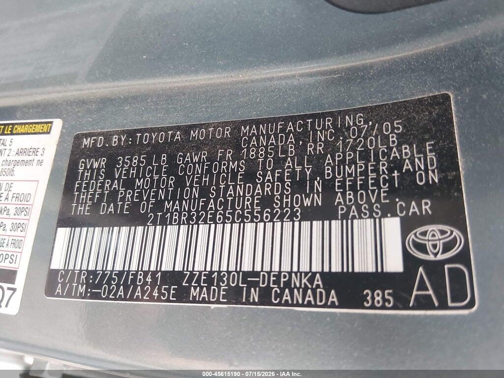 2T1BR32E65C556223 2005 TOYOTA COROLLA photo no. 9