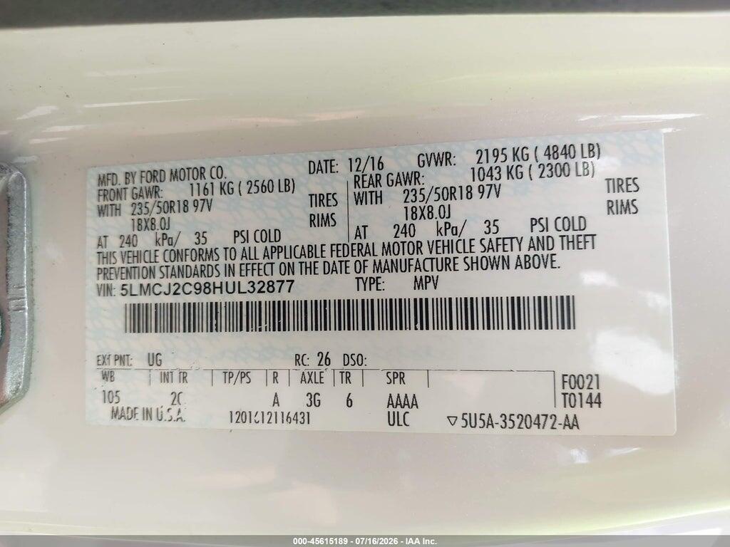 5LMCJ2C98HUL32877 2017 LINCOLN MKC photo no. 9