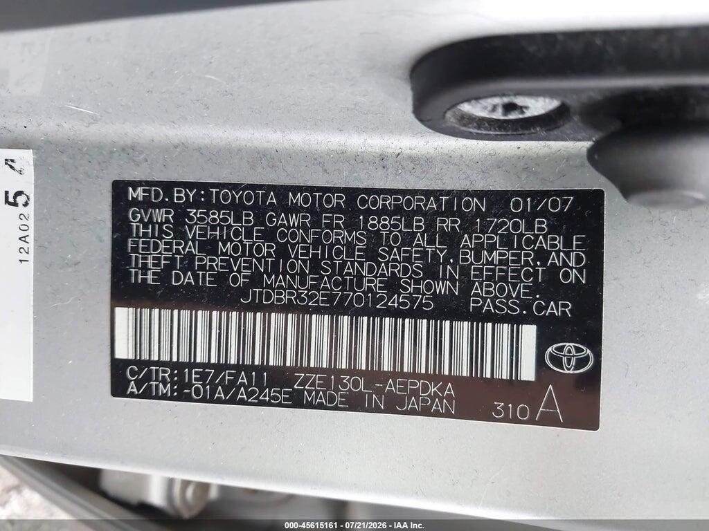 JTDBR32E770124575 2007 TOYOTA COROLLA photo no. 9