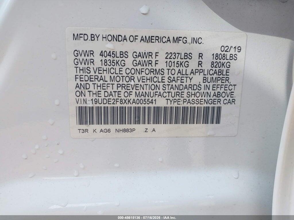 19UDE2F8XKA005541 2019 ACURA ILX photo no. 9