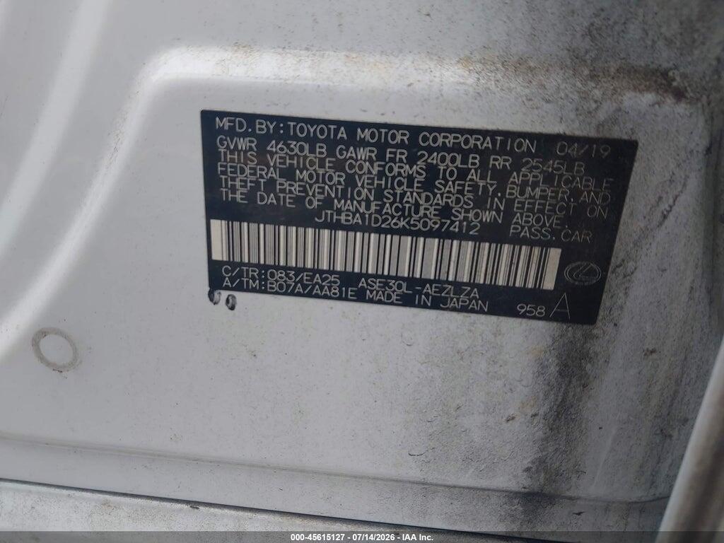 JTHBA1D26K5097412 2019 LEXUS IS 300 photo no. 9