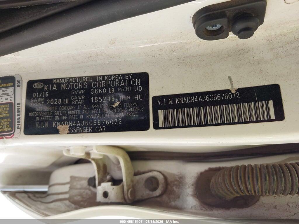 KNADN4A36G6676072 2016 KIA RIO photo no. 9