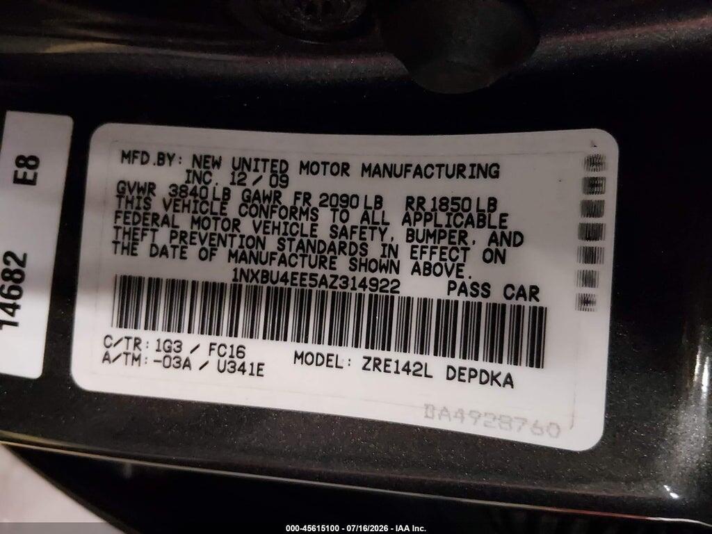 1NXBU4EE5AZ314922 2010 TOYOTA COROLLA photo no. 9