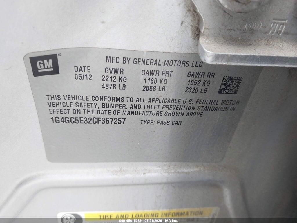 1G4GC5E32CF367257 2012 BUICK LACROSSE photo no. 9
