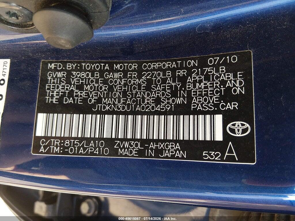 JTDKN3DU1A0204591 2010 TOYOTA PRIUS photo no. 9
