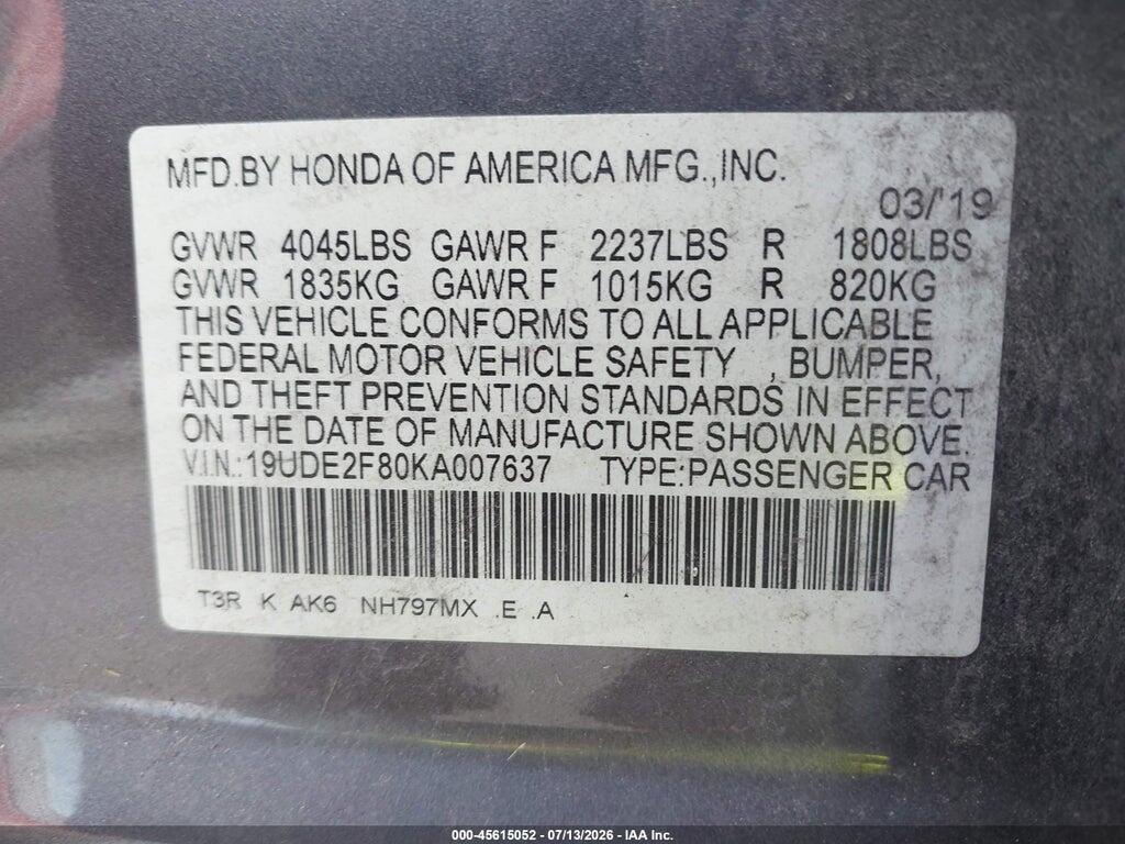19UDE2F80KA007637 2019 ACURA ILX photo no. 9