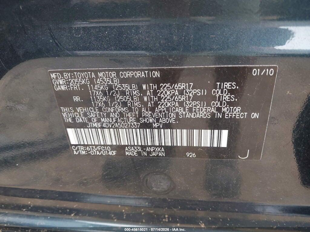 JTMBF4DV2A5027337 2010 TOYOTA RAV4 photo no. 9