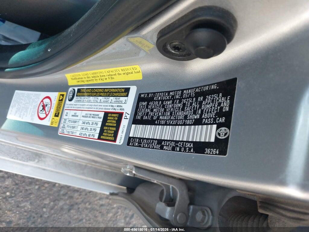 4T1BF1FKXFU071807 2015 TOYOTA CAMRY photo no. 9
