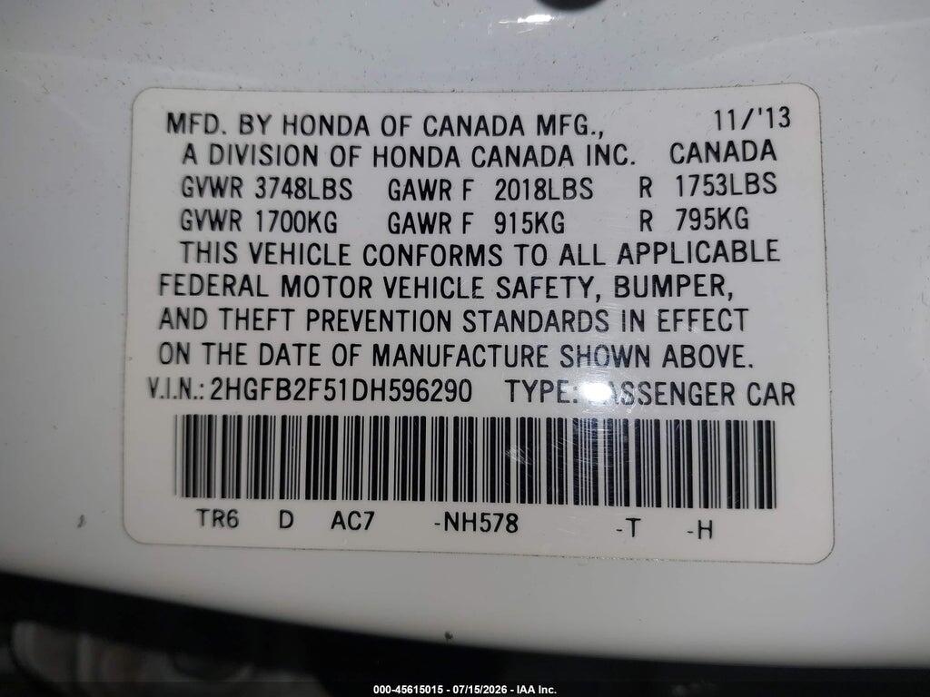 2HGFB2F51DH596290 2013 HONDA CIVIC photo no. 9