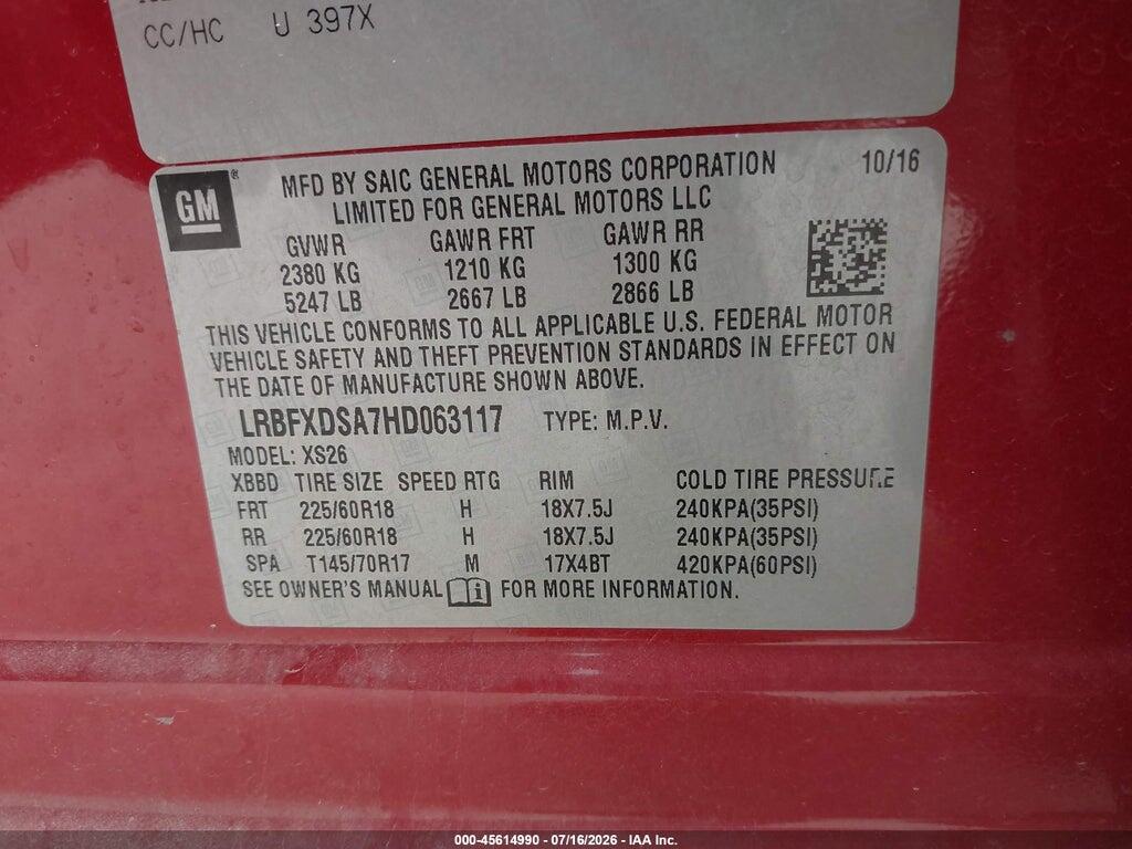 LRBFXDSA7HD063117 2017 BUICK ENVISION photo no. 9